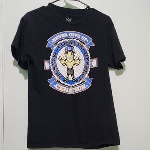 💜3/$10 WWE Black Tee with Blue and White Design